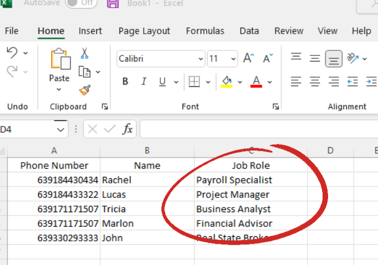 Image shows the 'Job Role' column.