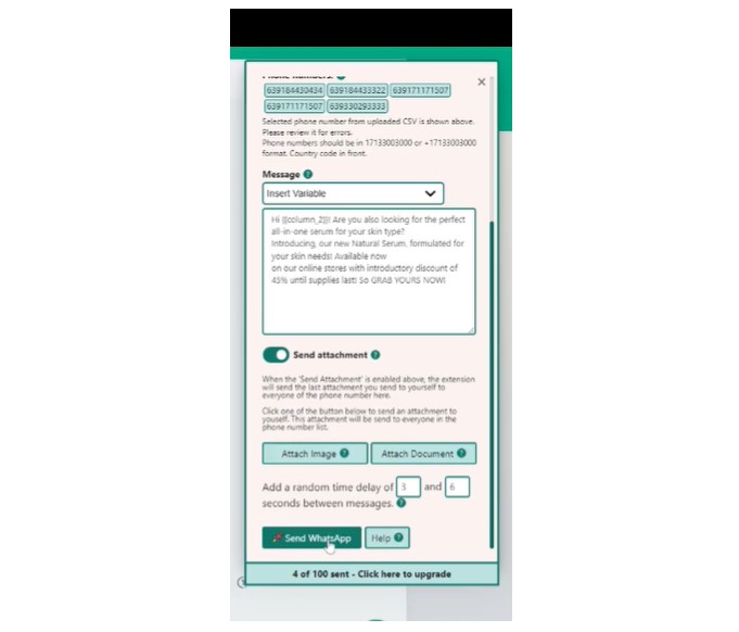 The image show clicking on the 'Send WhatsApp' button.