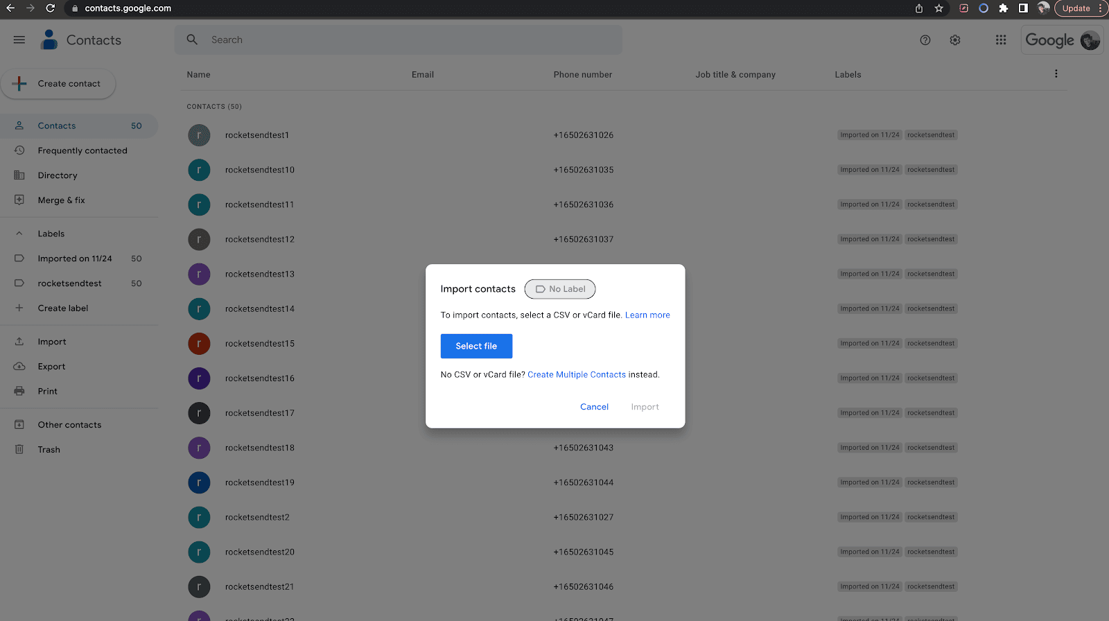 The screenshot above shows Google Contact from where you can upload and then download.
